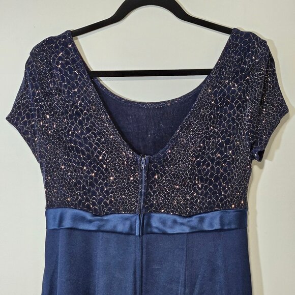 Von Bramlett Vintage Navy Blue Gown Evening Dress Sparkle Top Satin Bow Sz 10 - Picture 7 of 9